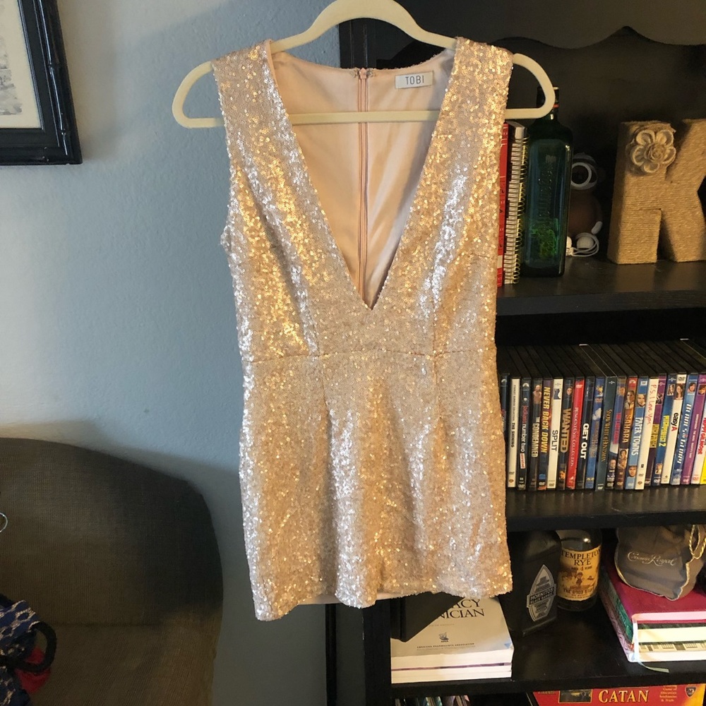 Gold sequin mini dress